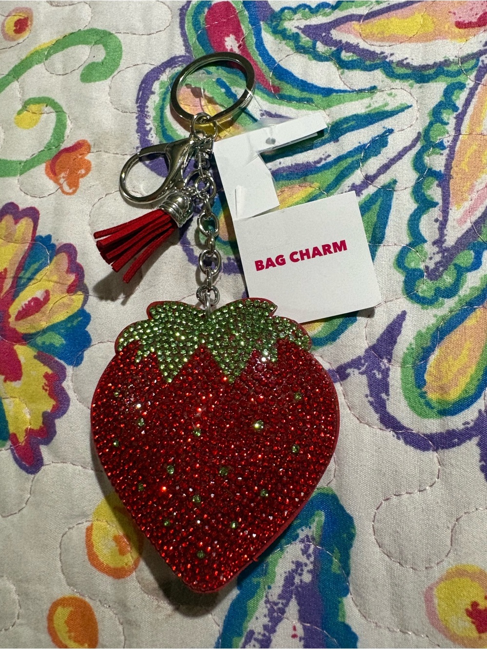 Red Crystal Strawberry Bag Charm Keychain - Unbranded
